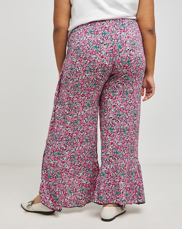 Ditsy Print Tie Ruffle Front Split Trousers