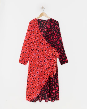 Mixed Animal And Heart Print Wrap Midi Dress