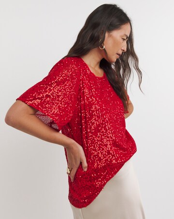 Red Sequin Angel Sleeve Top