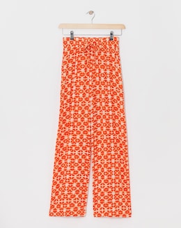 Terracotta Print Crinkle Shirred Waist Wide Leg Trousers