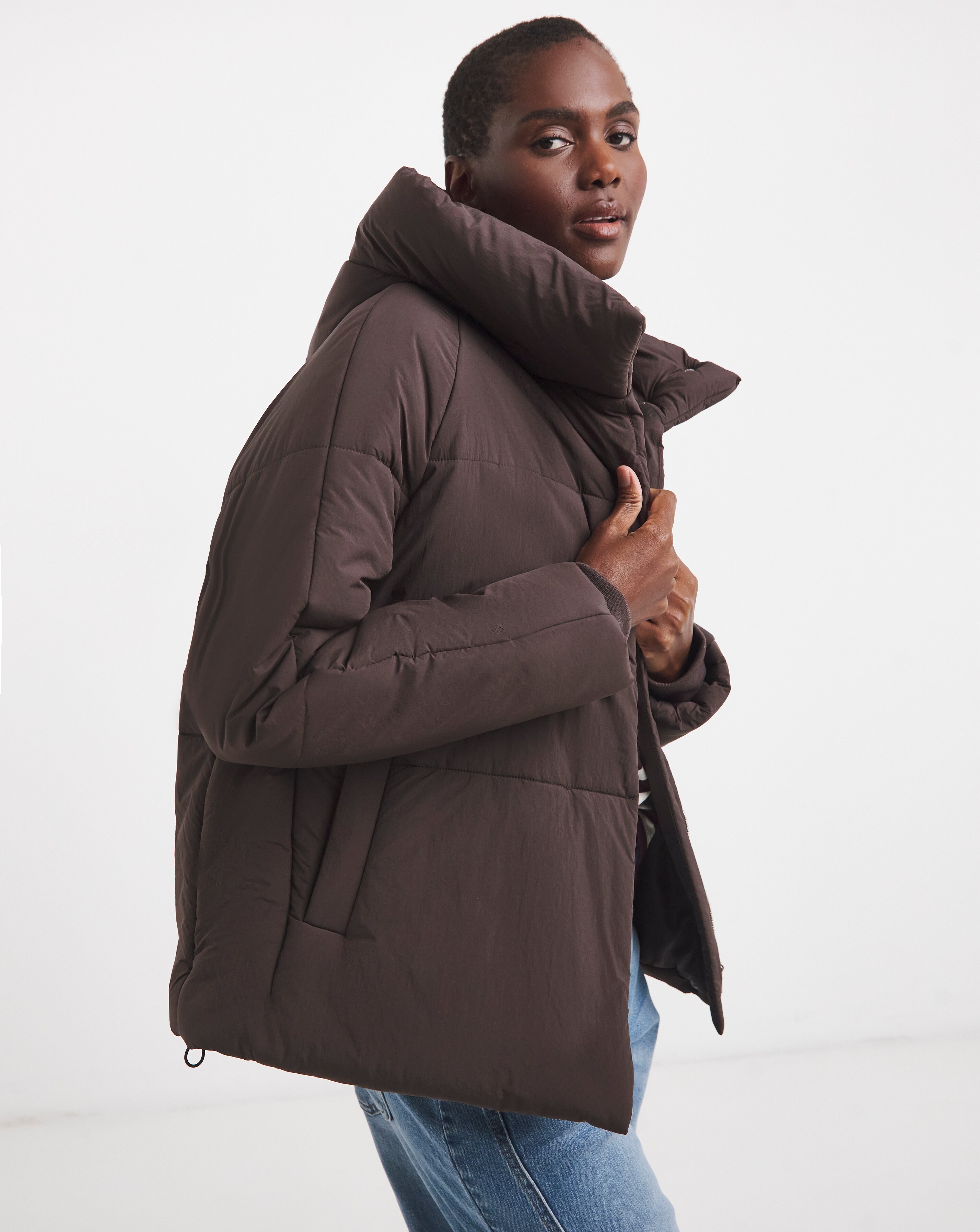 Khaki Short Hooded Quilted Jacket | Ambrose Wilson