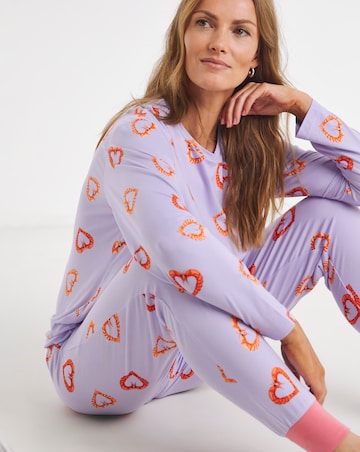 Chelsea Peers Classic Crew Neck Pyjama Set Shrimp Heart Print