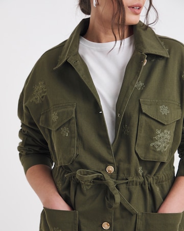Simply Be Khaki Floral Embroidered Utility Jacket