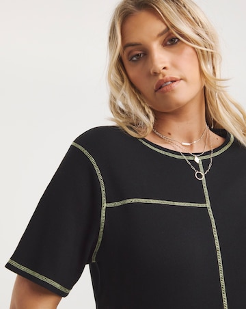 Black Contrast Seam Ribbed Top
