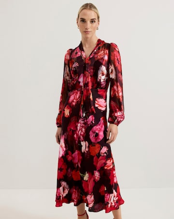 Phase Eight Eleini Floral Tie Neck Midi Dress