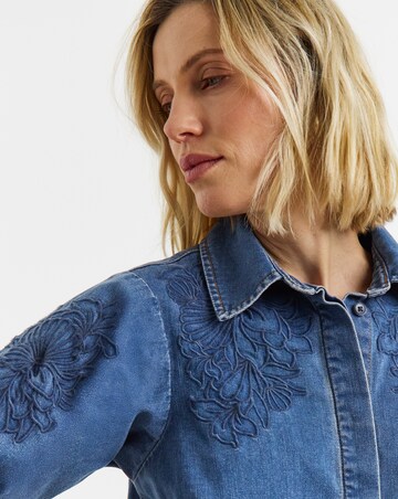 Mid Blue Embroidered Denim Shirt