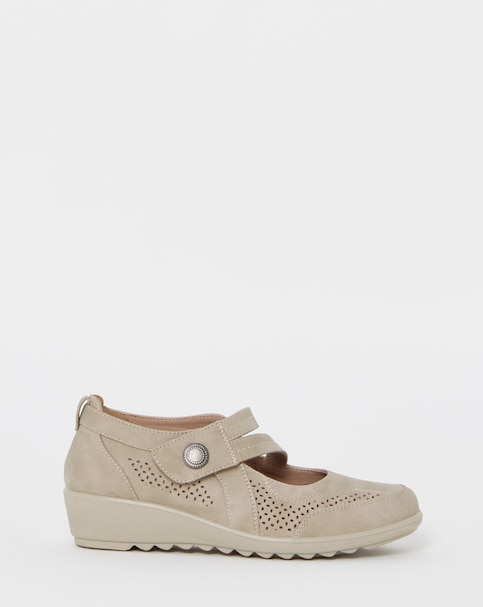 Cushion Walk Beige Mary Jane Comfort Flats - Wide Fit (E)