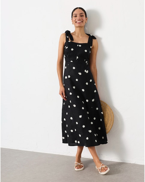 FatFace Delphine Linen Spot Midi Dress