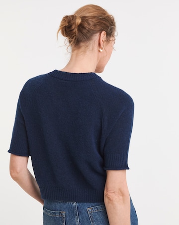 Blue Fine Knit Short Sleeve Cardigan