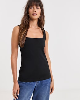 Pure Cotton Black Square Neck Vest
