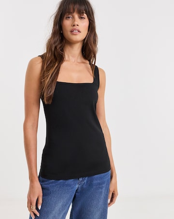 Pure Cotton Black Square Neck Vest