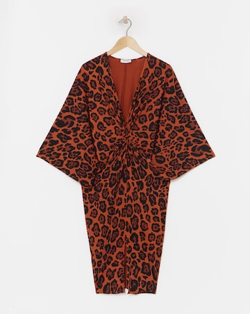 Flounce London Brown Slinky Jersey Leopard Midi Dress