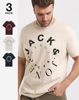 Jack &amp; Jones Warrior 3 Pack Crew Neck T-Shirt