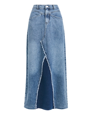 Simply Be Mid Blue Patchwork Fray Denim Maxi Skirt