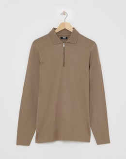 Jersey Zip Neck Polo- Biscuit