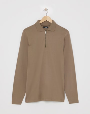 Jersey Zip Neck Polo- Biscuit