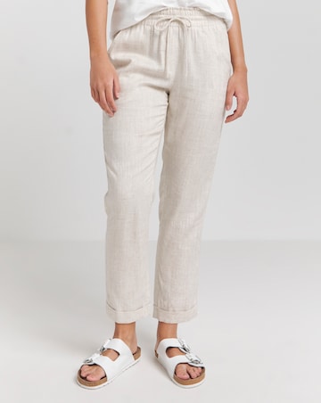 Simply Be Stone Tie Waist Linen Tapered Trousers
