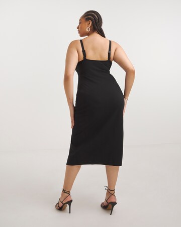 Black Ruched Front Midaxi Dress