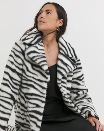 Longline Zebra Print Faux Fur Coat