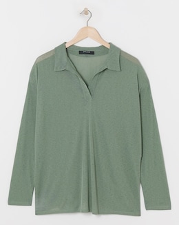 Sheer Collared Long Sleeve Top