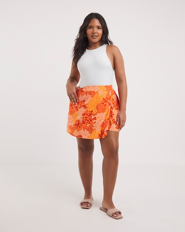 Orange Mixed Print Lightweight Woven Frill Skort
