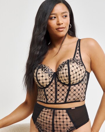 Figleaves Curve Power Embroidery Underwire Padded Corset - Black