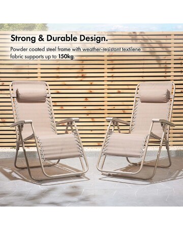 VonHaus Verona Taupe Zero Gravity Reclining Garden Chairs - Set of 2