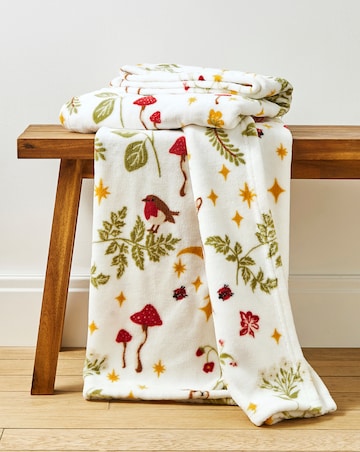 Woodland Animals Fleece Throw - Cream