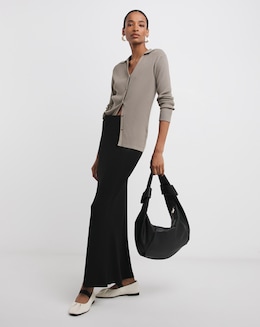Black Jersey Pull On Maxi Slip Skirt