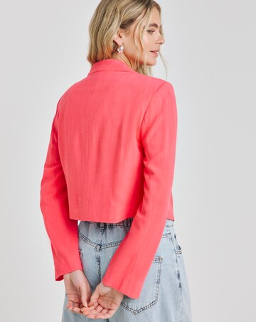 Coral Cropped Linen Look Blazer