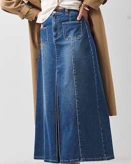 Washed Blue Pocket Front Denim Skirt