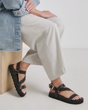 Simply Be Birch Asymmetric Footbed Studded Sandals - Wide Fit (E)