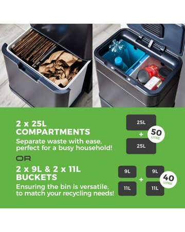 Tower 50L Ozone Recycling Sensor Bin Black
