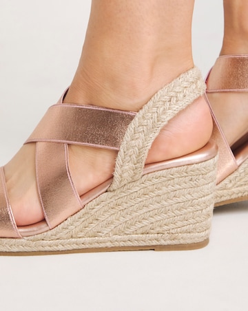 Kelly Elastic Cross Strap Wedge Espadrille Sandals Wide E Fit