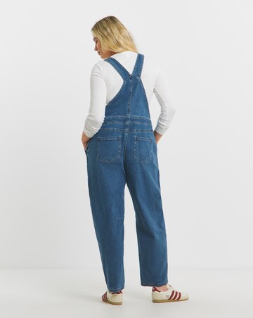 Simply Be Mid Wash Barrel Leg Dungaree