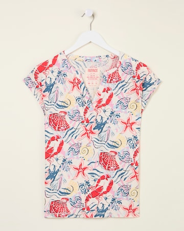 Fatface Sea Sceen Linen Notch Neck Top