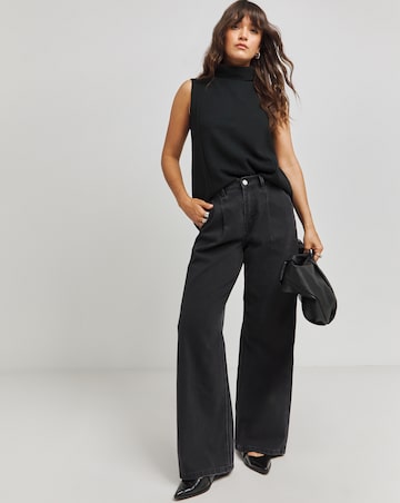 Black Cut & Sew Roll Neck Vest