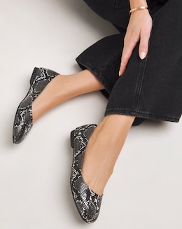 Clarice Square Toe Snake Ballerina Shoes - Wide Fit (E)