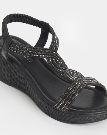 Aziz Sparkly T Bar Wedged Sandals - Extra Wide Fit (EEE)