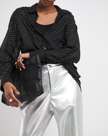 Metallic PU Leather Look Straight Leg Trouser