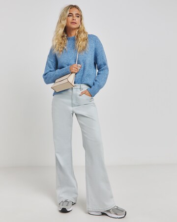 Blue Exposed Seam Mock Neck Jumper