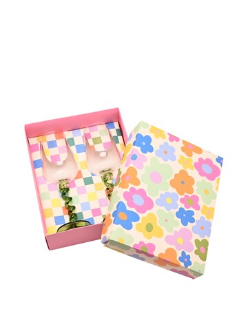 Raspberry Blossom Pair Of Wine Glasses With Wiggle Stems In A Giftbox