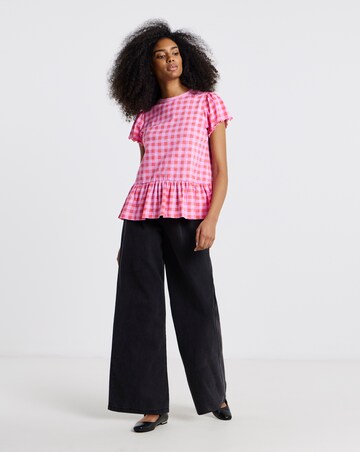 Pink and Red Ruffle Sleeve Peplum Tee