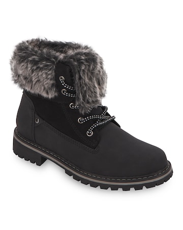 Fur Collar Lace Up Boot - Wide Fit (E)