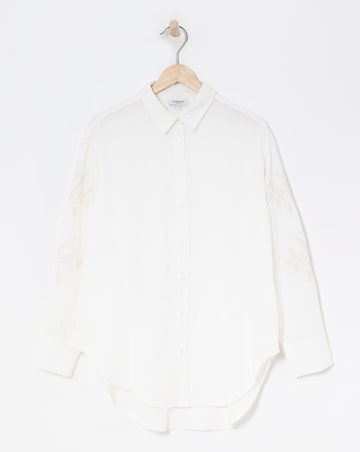 Simply Be Ivory Embroidered Sleeve Relaxed Long Sleeve Shirt
