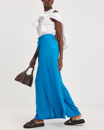 Turquoise Crinkle Wide Leg Wrap Trousers