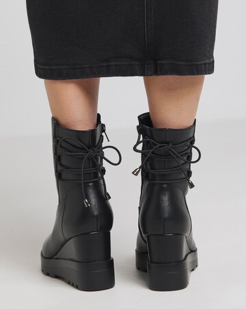 Frankie Lace Back Detail Wedged Ankle Boots - Wide Fit (E)
