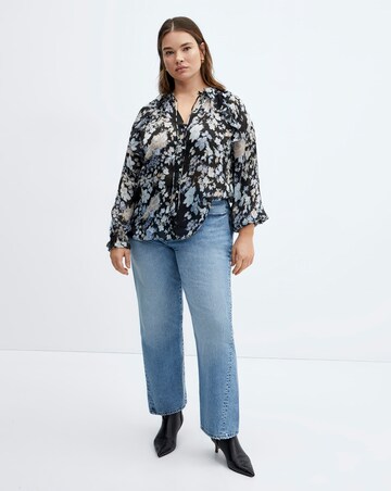 Mango Floral Tie Neck Flowy Blouse