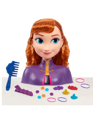 Frozen Anna Majestic Styling Head - Testa Per Capelli Con Accessori, Capelli Magici Cambia Colore Con Acqua Fredda, 17 Pezzi