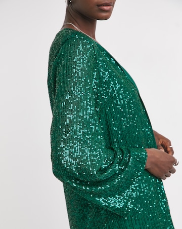 Green Sequin Longline Cardigan
